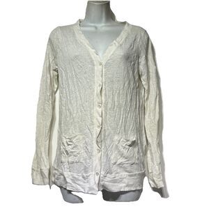 JOIE White linen burnout long sleeve button down duste cardigan womens size XS